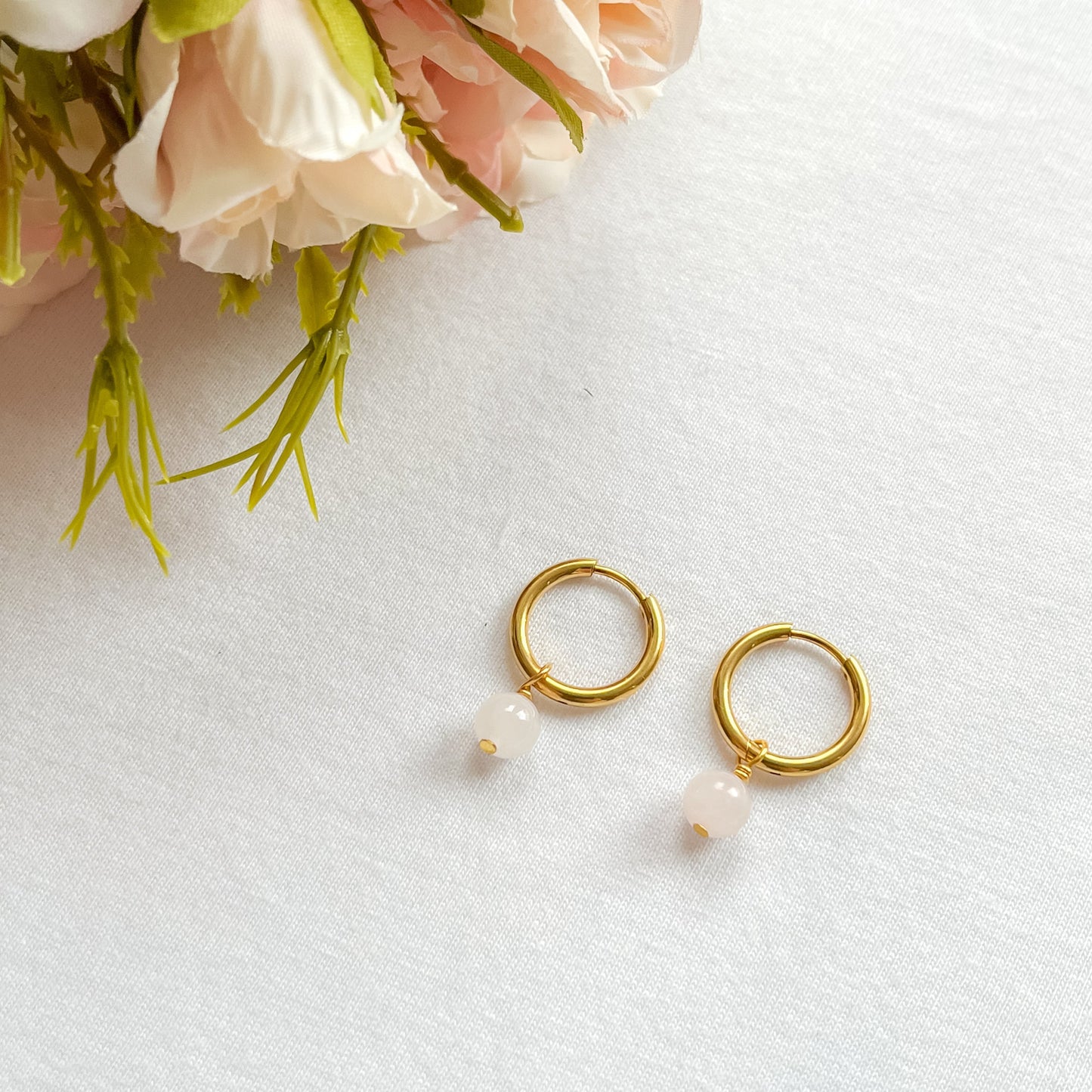 Rose Quartz Huggie Earrings