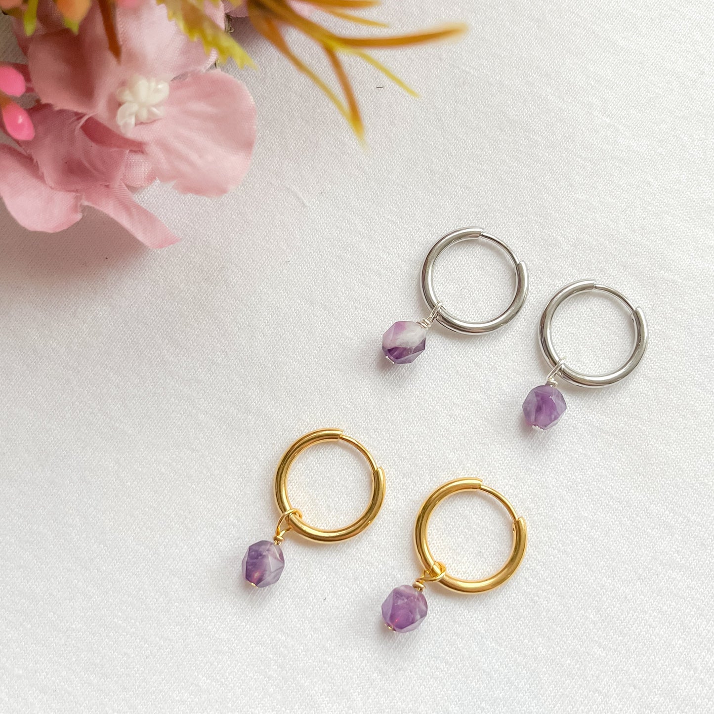 Amethyst Huggie Earrings