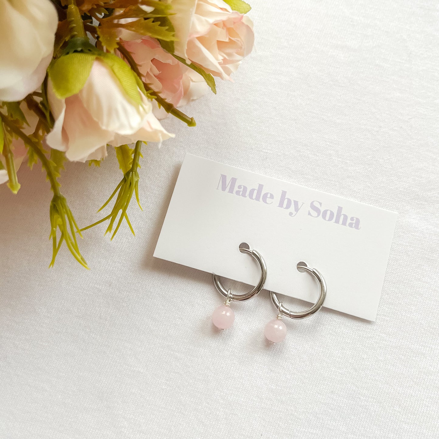 Rose Quartz Huggie Earrings