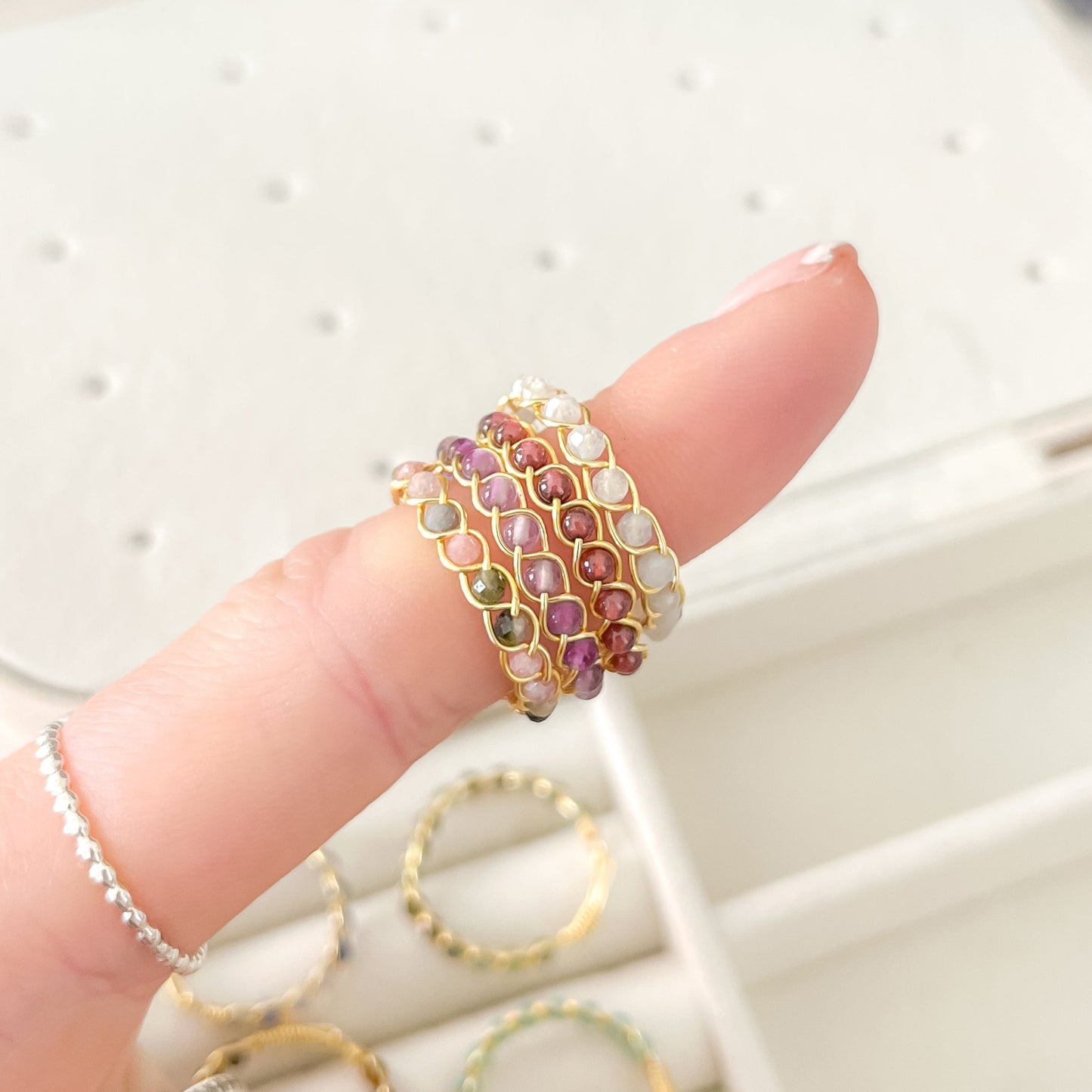 Dainty Braided Gemstone Rings | Gold Plated