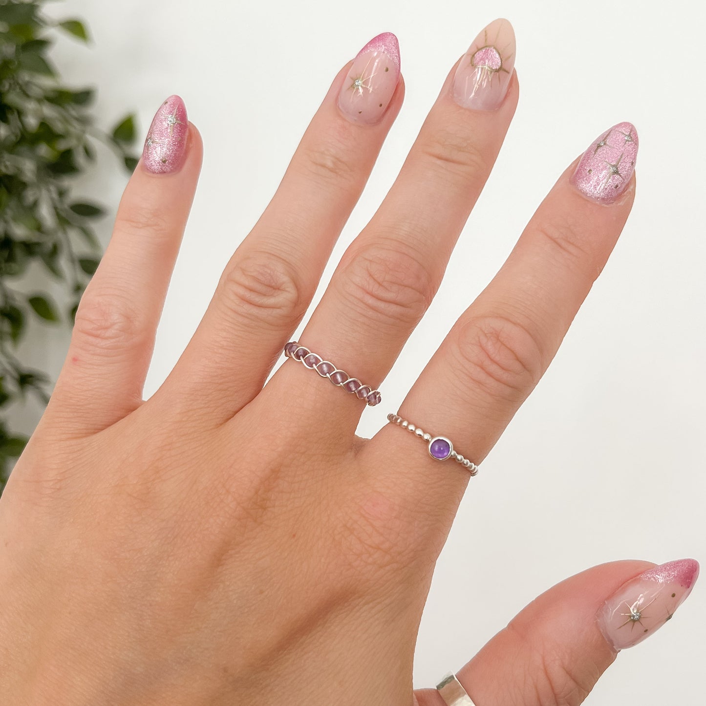 Dainty Braided Gemstone Rings | Silver Plated