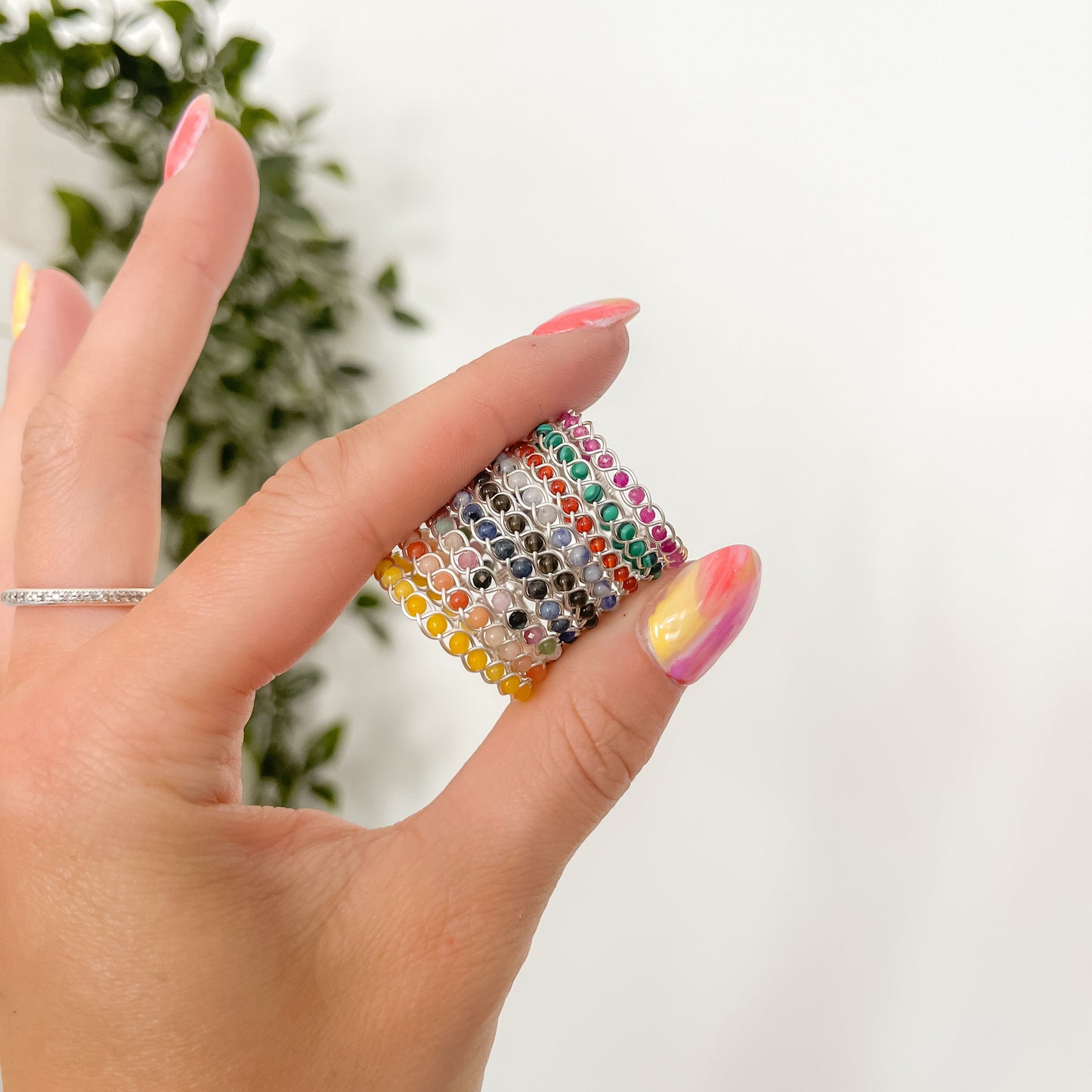 Dainty Braided Gemstone Rings | Silver Plated