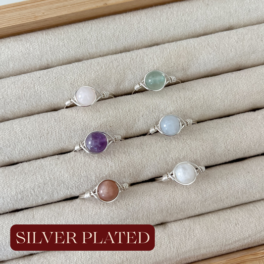 Crystal Bead Rings | Silver Plated