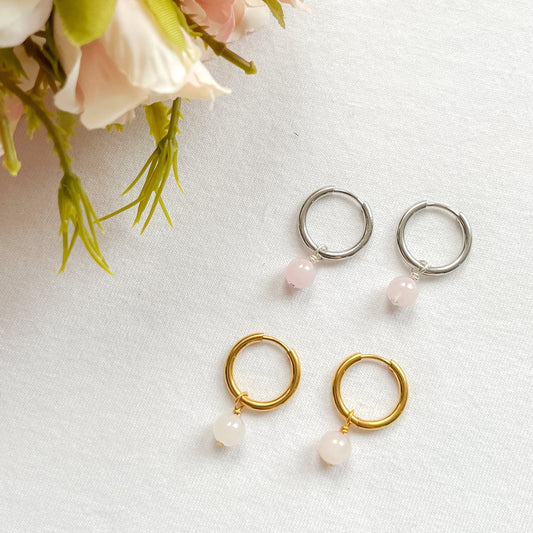 Rose Quartz Huggie Earrings