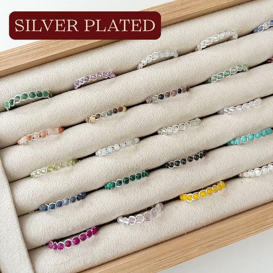 Dainty Braided Gemstone Rings | Silver Plated