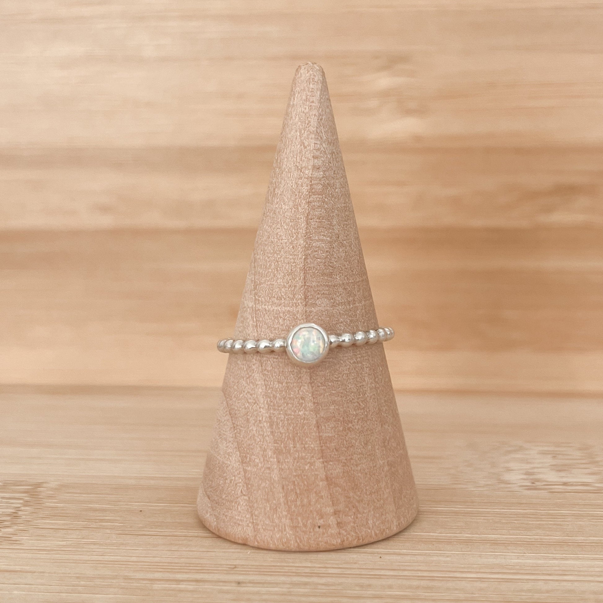 opal ring on beaded silver band