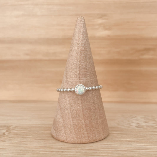 opal ring on beaded silver band